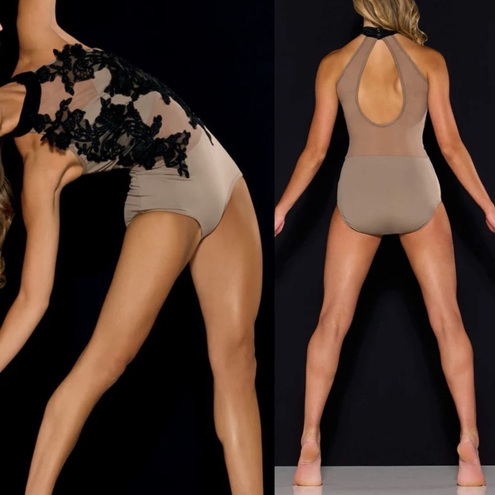 Kelle solo leotard brown tan dance Costume black lace 5383 breath of life MC